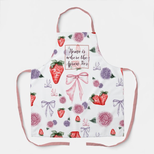 Bows, Roses & Strawberries Coquette Large Pattern  Apron (Front)