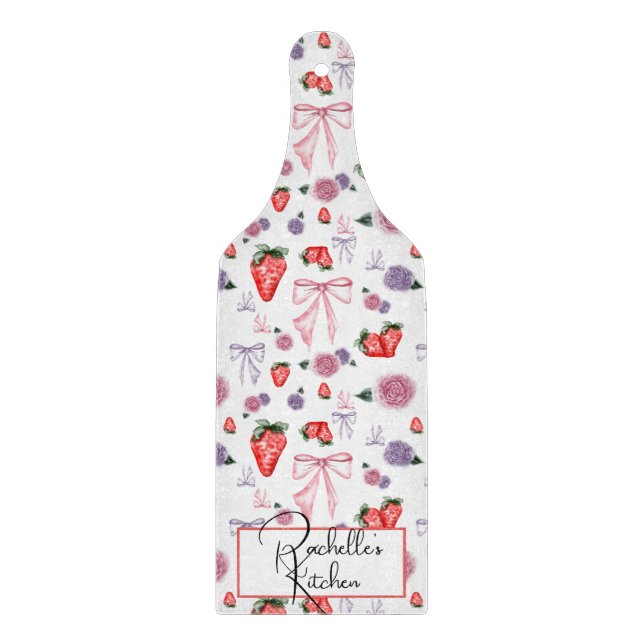 Bows, Roses & Strawberries Coquette Pattern  Cutting Board (Front)