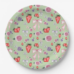 Bows, Roses & Strawberries Coquette Pattern  Paper Plate