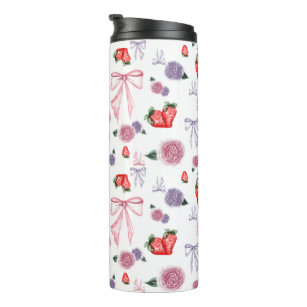 Bows, Roses & Strawberries Coquette Pattern  Thermal Tumbler