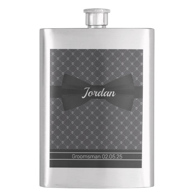 Bowtie and Skulls Monogrammed Flask (Front)