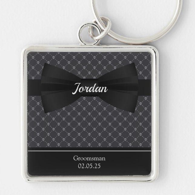Bowtie and Skulls Monogrammed Key Ring (Front)