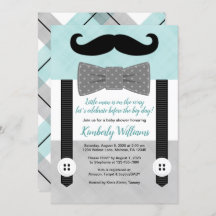 Bowtie baby shower invitation mint grey little man