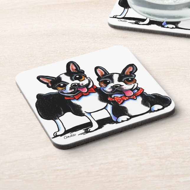 Bowtie Boston Terriers Off-Leash Art™ Coaster (Left Side)