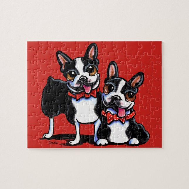 Bowtie Boston Terriers Off-Leash Art™ Jigsaw Puzzle (Horizontal)