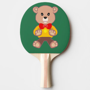 Bowtie Teddy bear on Green Ping Pong Paddle