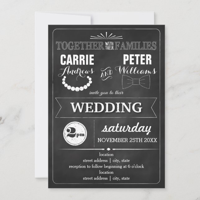 Bowties and Pearls Wedding Invitation (Front)