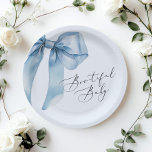 Bowtiful Baby Blue Bow Baby Shower Paper Plate<br><div class="desc">Bowtiful Baby Blue Bow Baby Shower Paper Plates 
Matching items are available.</div>