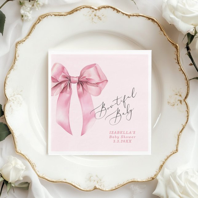 Bowtiful Baby Pink Bow Baby Shower Napkin (Creator Uploaded)