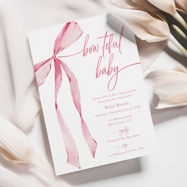 Bowtiful Watercolor Blush Pink Baby Shower Invitation (Creator Uploaded)