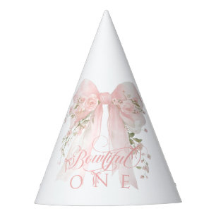Bowtiiful One 1st Birthday Floral Bow Girls Party Hat