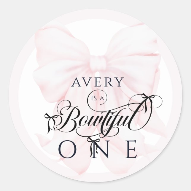 Bowtiiful One 1st Birthday Pink Bow Girls Classic Round Sticker (Front)