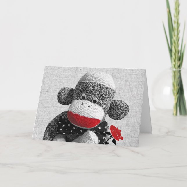 Bowty The Sock Monkey Greeting Card (Front)
