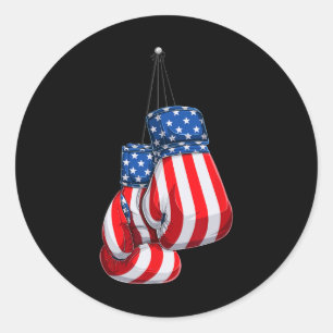 Box Gloves American Flag 4th Of July Boxing Classic Round Sticker