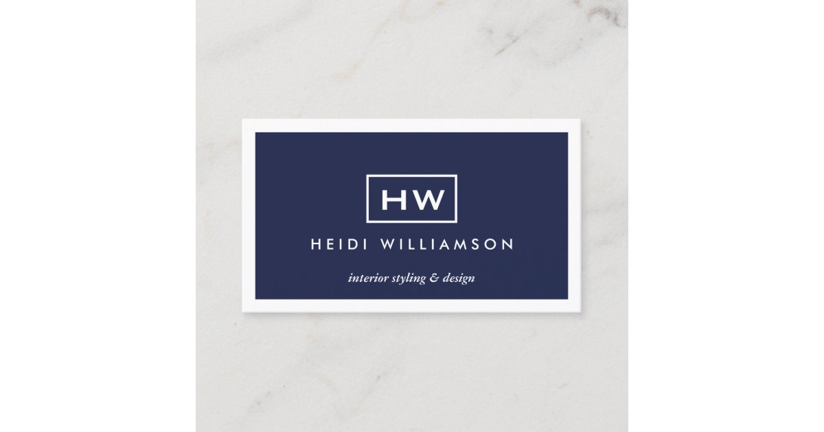 Box Logo with Two Initials Monogram on Dark Blue Business Card | Zazzle.com.au
