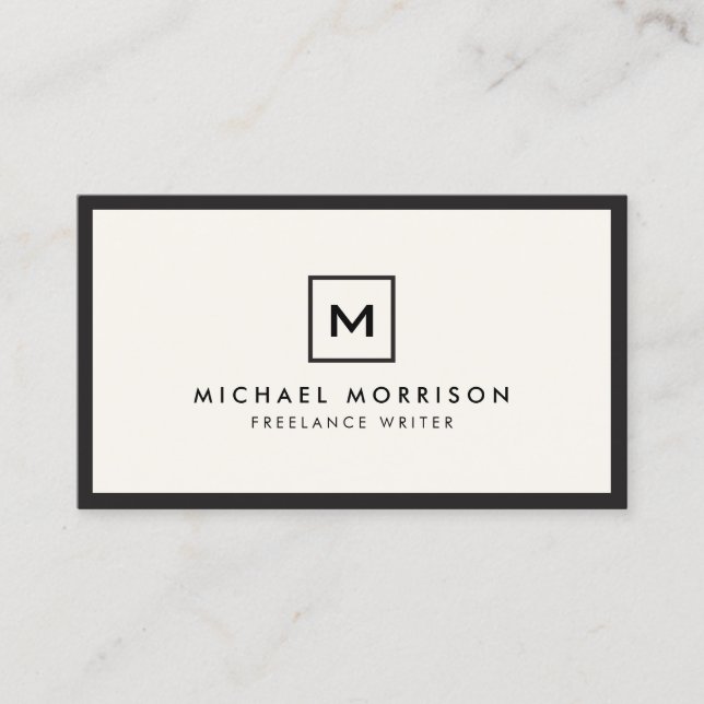 BOX LOGO with YOUR INITIAL/MONOGRAM Black/Ivory Business Card (Front)