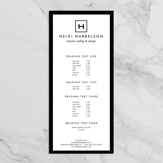 BOX LOGO with YOUR INITIAL/MONOGRAM Black/White Rack Card (Creator Uploaded)