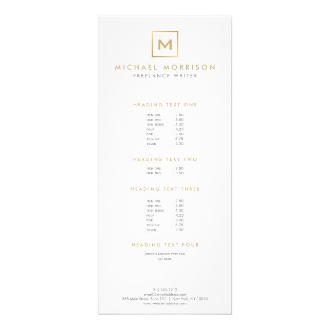 BOX LOGO with YOUR INITIAL/MONOGRAM Gold/White Rack Card (Front)