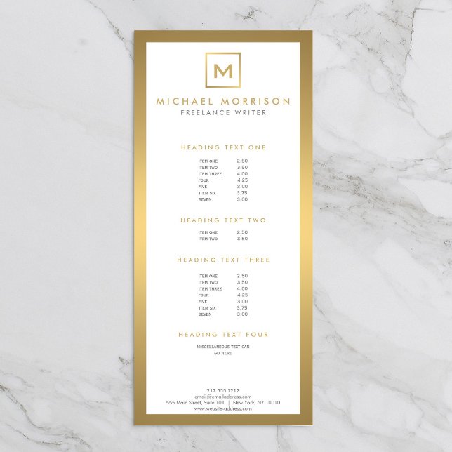 BOX LOGO with YOUR INITIAL/MONOGRAM in Faux Gold Rack Card (Creator Uploaded)