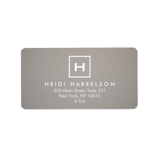 BOX LOGO with YOUR INITIAL/MONOGRAM on GRAY LINEN Label (Front)