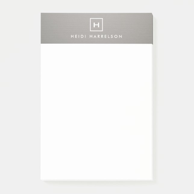 BOX LOGO with YOUR INITIAL/MONOGRAM on GRAY LINEN Post-it Notes (Front)