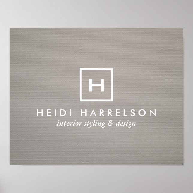 BOX LOGO with YOUR INITIAL/MONOGRAM on GRAY LINEN Poster (Front)