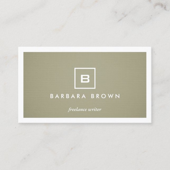 BOX LOGO with YOUR INITIAL/MONOGRAM on KHAKI LINEN Business Card (Front)