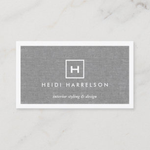 BOX LOGO with YOUR INITIAL/MONOGRAM on LINEN GRAY Business Card