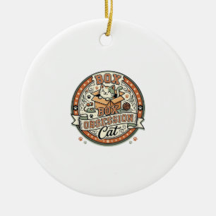 Box Obsession Cat Box Obsession Cat Vintage Vector Ceramic Ornament