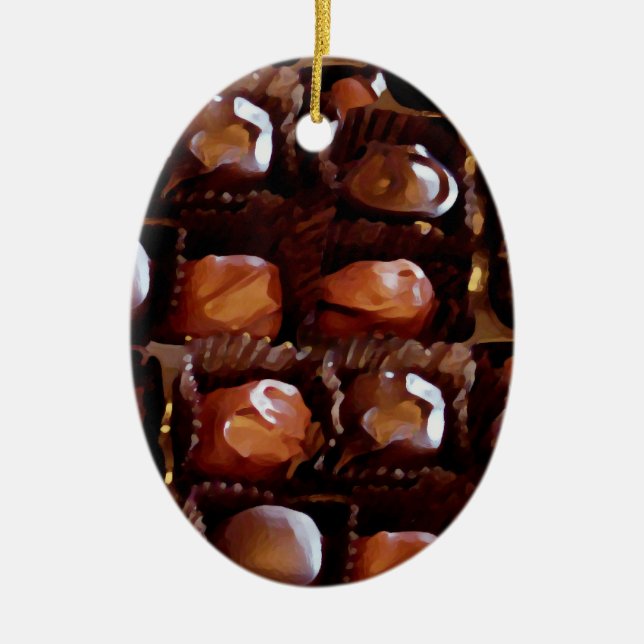 Box of Chocolates, Tempting Chocolate Candy Ceramic Ornament (Front)