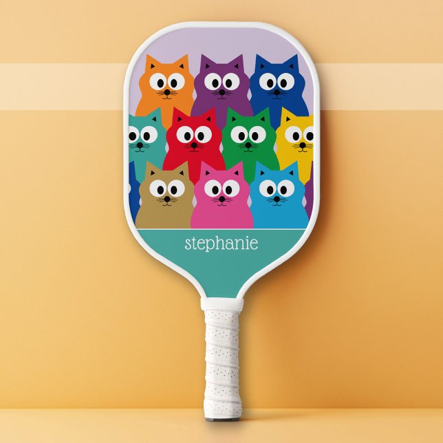 Box of Colourful Cute Cartoon Kitty Cats Pattern Pickleball Paddle (Custom Pickleball Paddle)