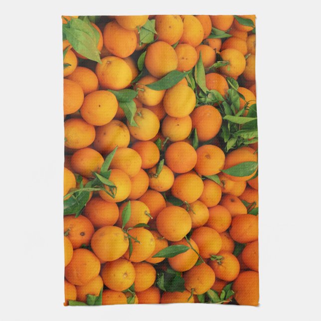 Box of Juicy Oranges Tea Towel (Vertical)