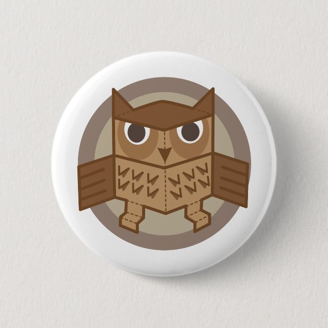 box owl 6 cm round badge (Front)