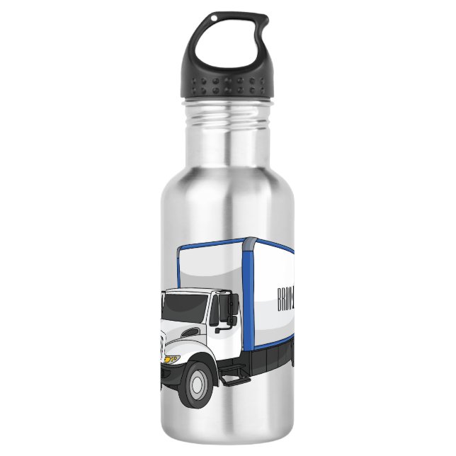Box truck cartoon illustration 532 ml water bottle (Front)