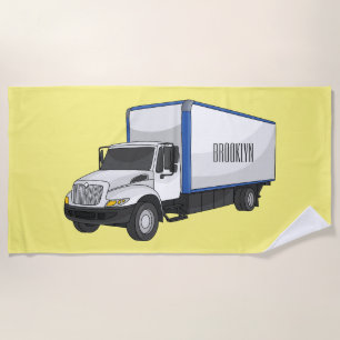 Box truck cartoon illustration beach towel