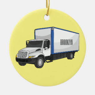 Box truck cartoon illustration ceramic ornament
