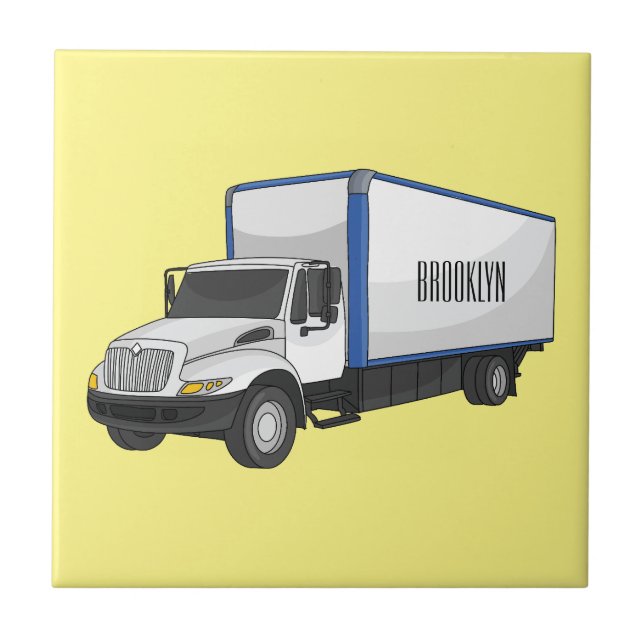 Box truck cartoon illustration ceramic tile (Front)