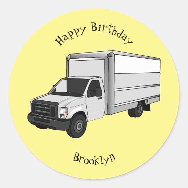 Box truck cartoon illustration classic round sticker (Front)