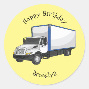 Box truck cartoon illustration classic round sticker