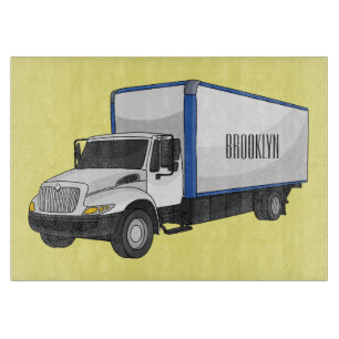 Box truck cartoon illustration cutting board