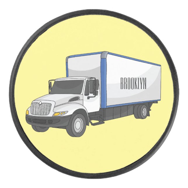 Box truck cartoon illustration hockey puck (Front)