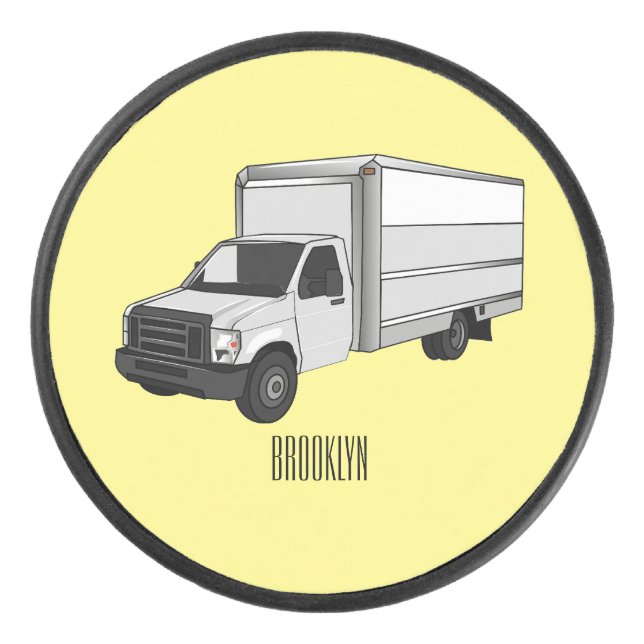 Box truck cartoon illustration hockey puck (Front)