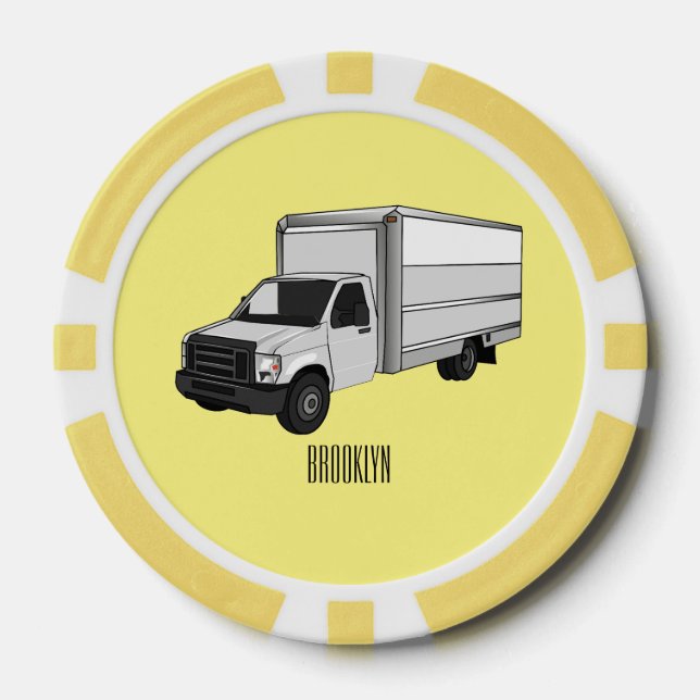 Box truck cartoon illustration poker chips (Front)