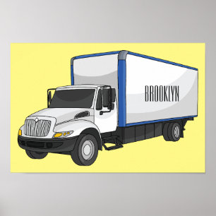 Box truck cartoon illustration poster