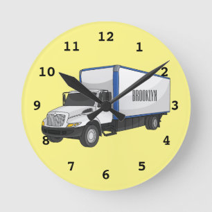 Box truck cartoon illustration round clock