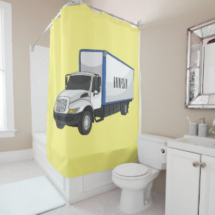 Box truck cartoon illustration shower curtain