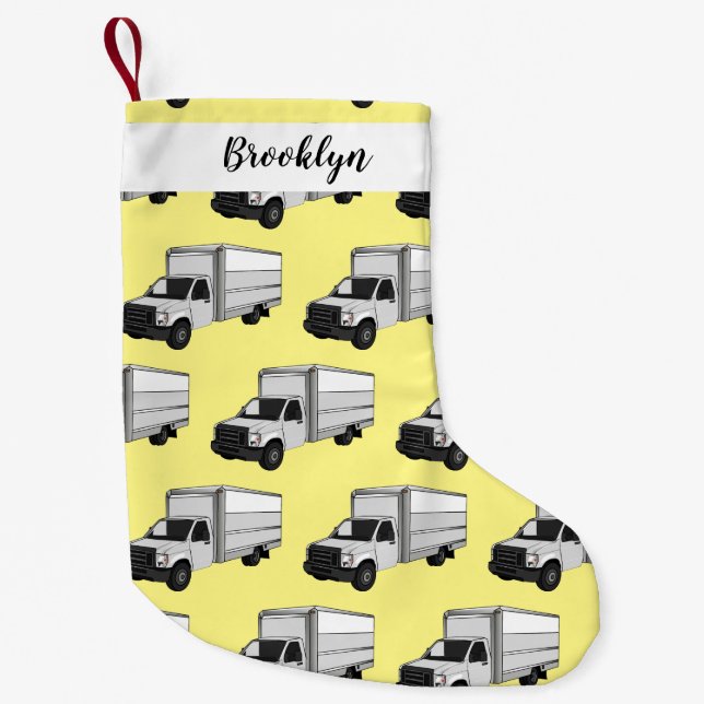 Box truck cartoon illustration small christmas stocking (Front)