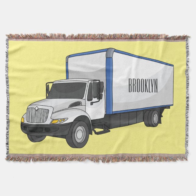 Box truck cartoon illustration throw blanket (Front)