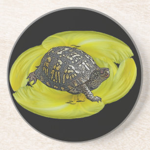Box Turtle on Yellow Lily Coaster