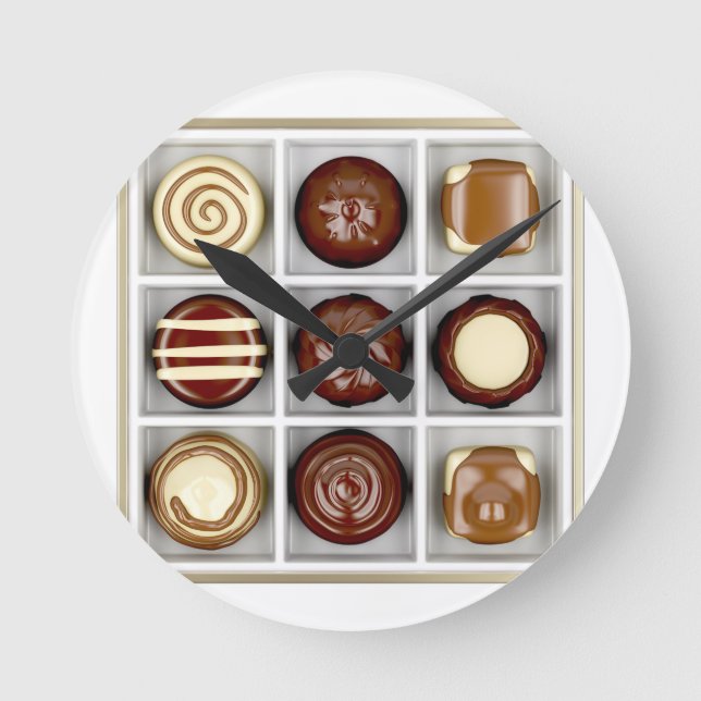 Box with chocolate candies round clock (Front)